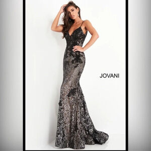 ! JOVANI  06438 Metallic Lace Prom Dress blue